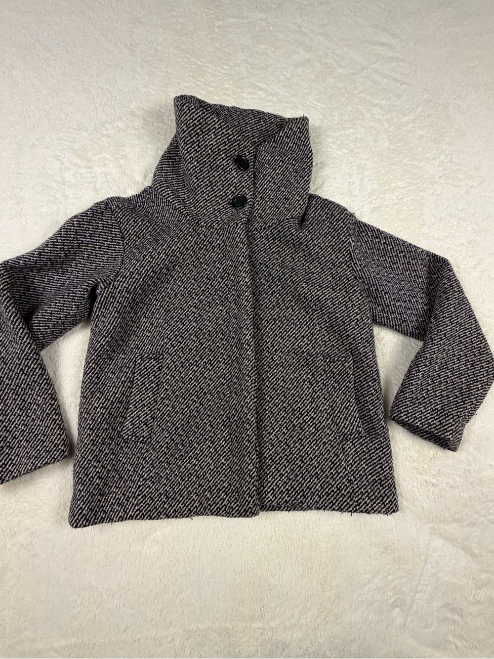 GAP Black and White Tweed Funnel Neck Jacket Wool M
